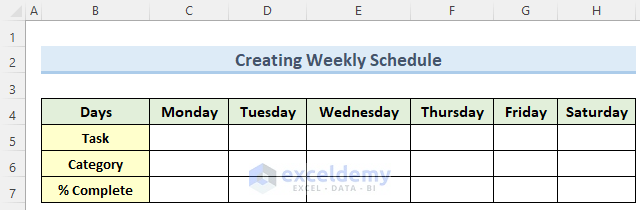 how to make a weekly schedule on excel