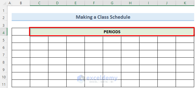 title to make a class schedule on excel