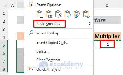Applying Copy & Paste Special Feature