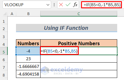 Using Excel IF Function to Make All Numbers Positive