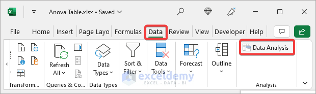 Select Data > Data Analysis