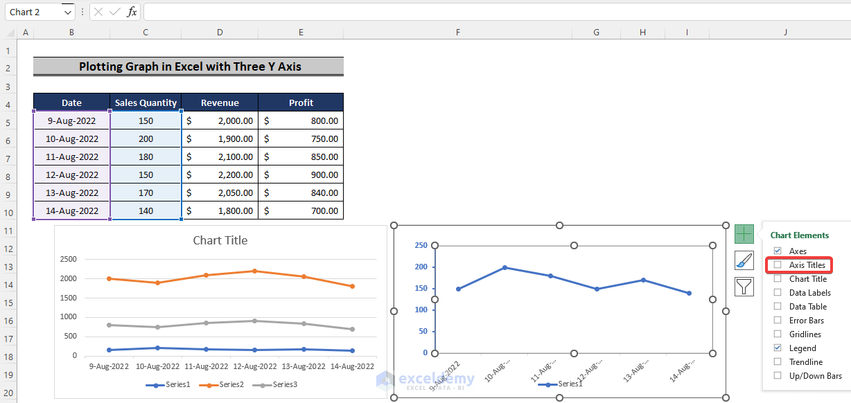 formatting axis title to plot graph in excel with multiple y axis 