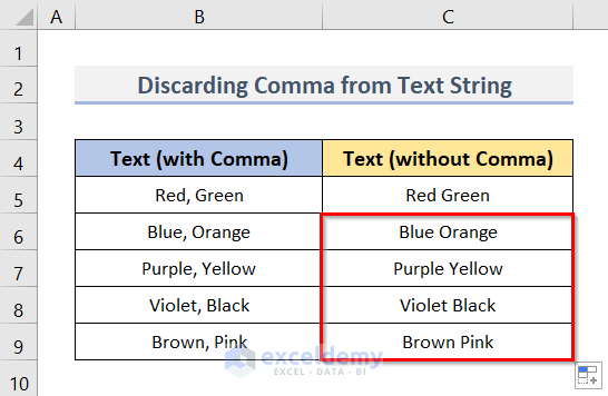 How to Discard Comma from Text String in Excel