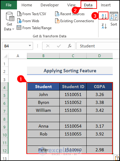 Applying sorting feature to remove missing values in Excel