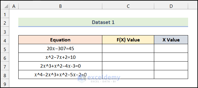 how to solve for x in excel