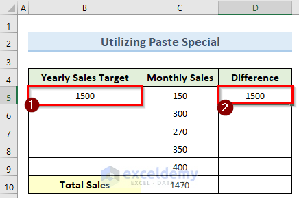 copy number to subtract sum of several cells from fixed number