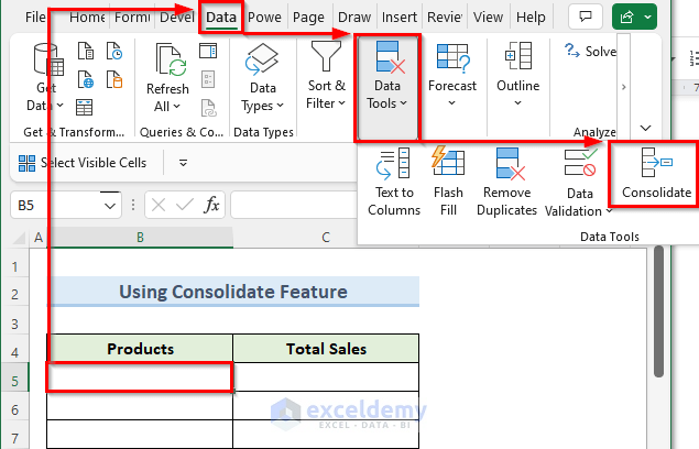 consolidate feature to sum same cell in multiple sheets in excel