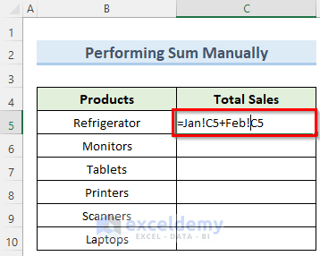 manual formula to sum same cell in multiple sheets in excel