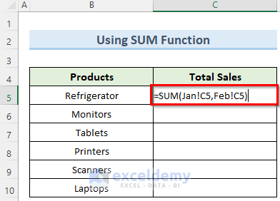 SUM formula to sum same cell in multiple sheets in excel