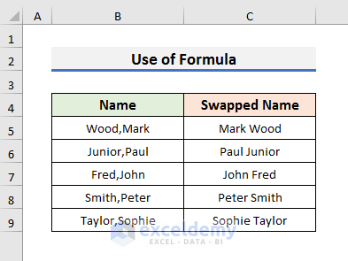 Insert Formula to Swap Text Within One Cell