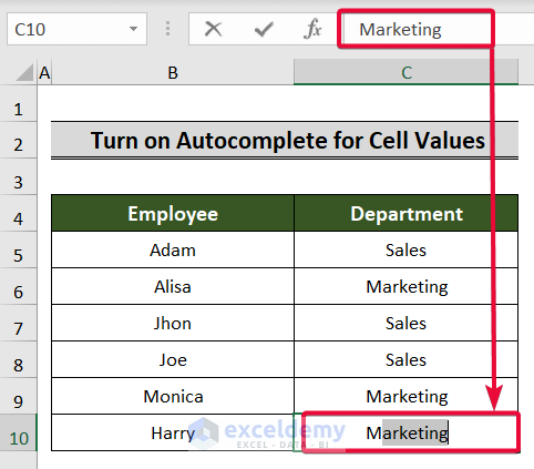turn on autocomplete for cell values