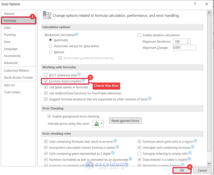 checking formula autocomplete box to turn on autocomplete