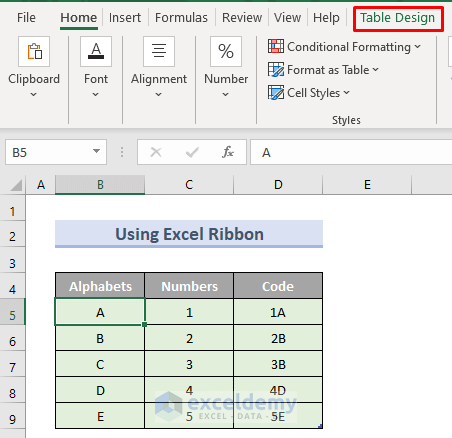 how to undo a table in excel