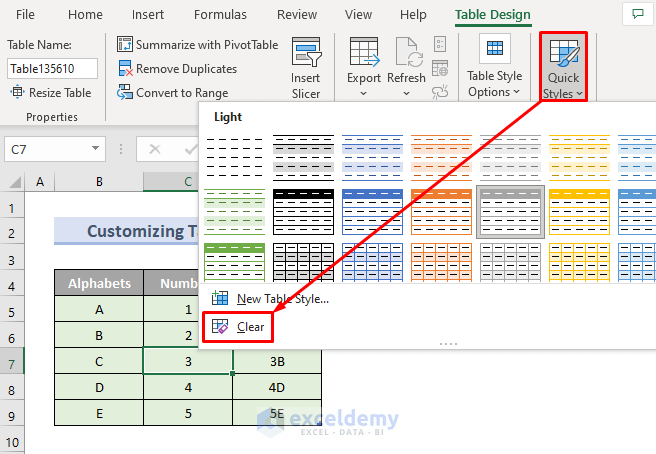 How to Clear Table Format in Excel
