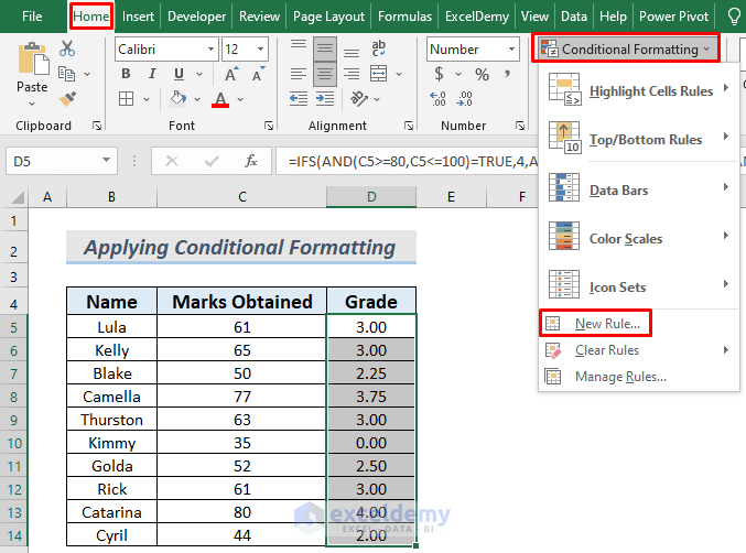 Conditional Formatting Using Excel IFS and AND Functions Together