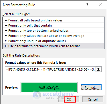 Conditional Formatting Using Excel IFS and AND Functions Together
