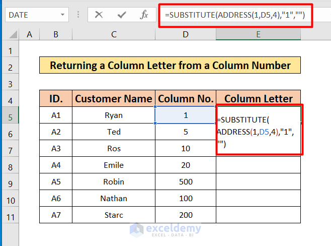 Use Cell Address in Excel Formula to Get Column Letter from Column Number 