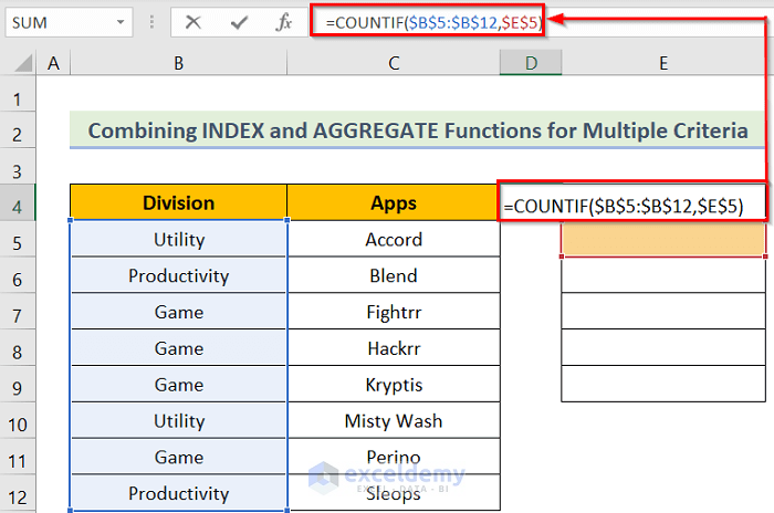 Insert Formula for Combining INDEX and AGGREGATE Functions in Excel