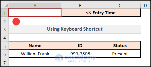 Using Keyboard Shortcut to Insert Current Date and Time in Cell A1