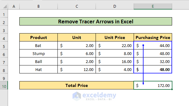 how to remove tracer arrows in excel