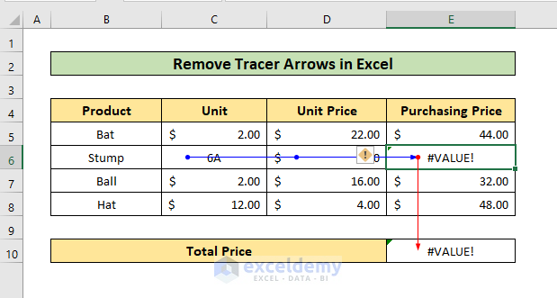 remove tracer arrows in excel 