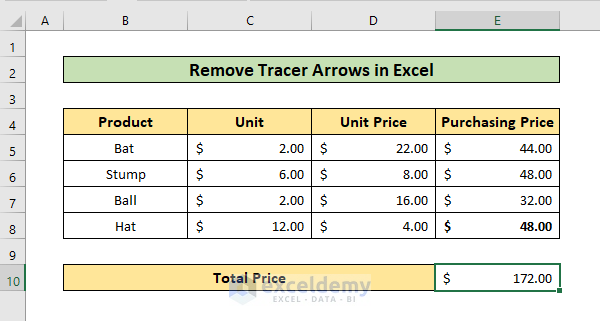 trace arrows remove excel