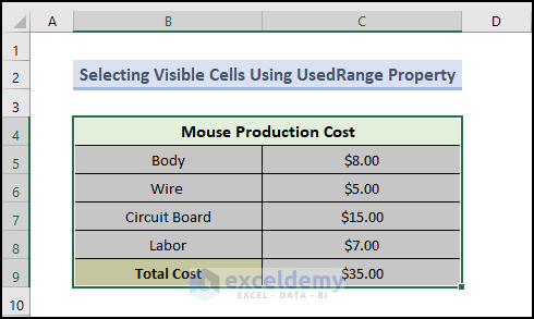 Select Visible Cells using UsedRange property in Excel with VBA