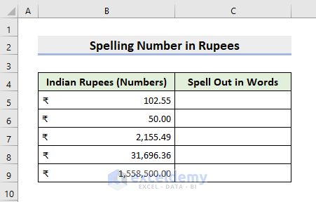 spell number in excel in rupees