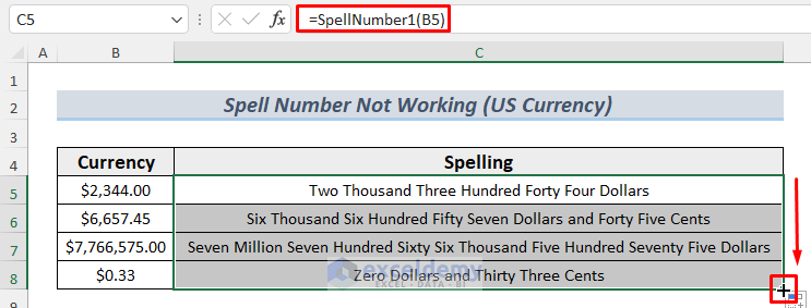 Spell Number working for US currency