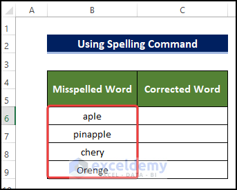 Check Spelling Mistakes for Single Cell to Check Spelling and Grammar Check in Excel