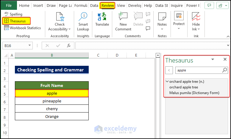 Additional Grammar Resources in Excel