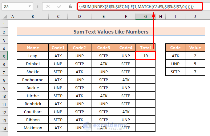 Formula to Sum Text Values Like Numbers