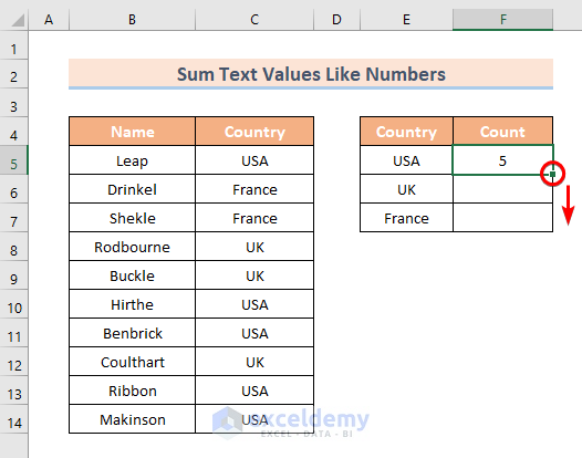 Autofill to Sum Text Values of Country Like Numbers