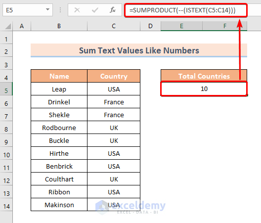 Excel SUMPRODUCT and ISTEXT to Sum Text Values Like Numbers