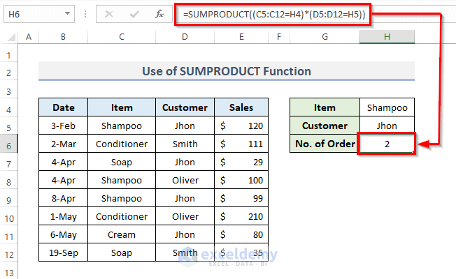 sumproduct for counting with multiple criteria in excel