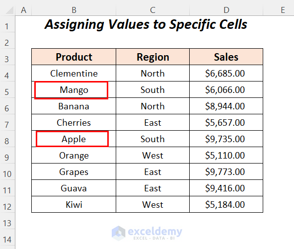 assigning values to specific cells to swap non adjacent cells in excel