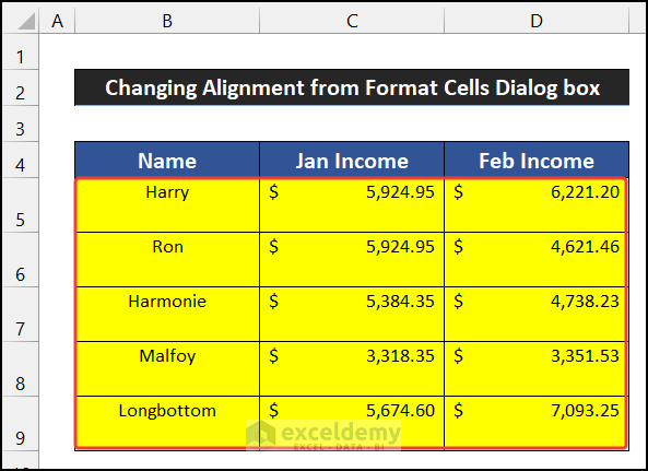 Change Alignment from Format Cells Dialog box to Top Align a Cell
