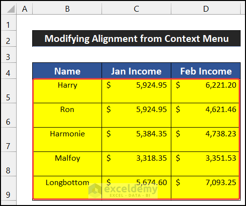 Modify Alignment from Context Menu to Top Align a Cell