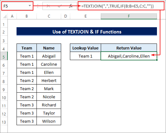 Vlookup with TEXTJOIN & IF Functions to Return Multiple Values in One Cell Separated by Comma
