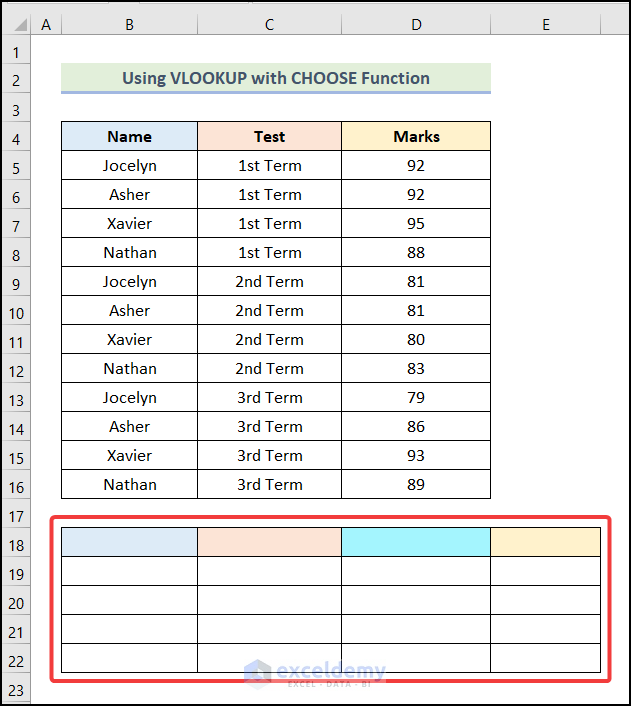 Create Output Table to apply the VLOOKUP function with multiple criteria using the CHOOSE function