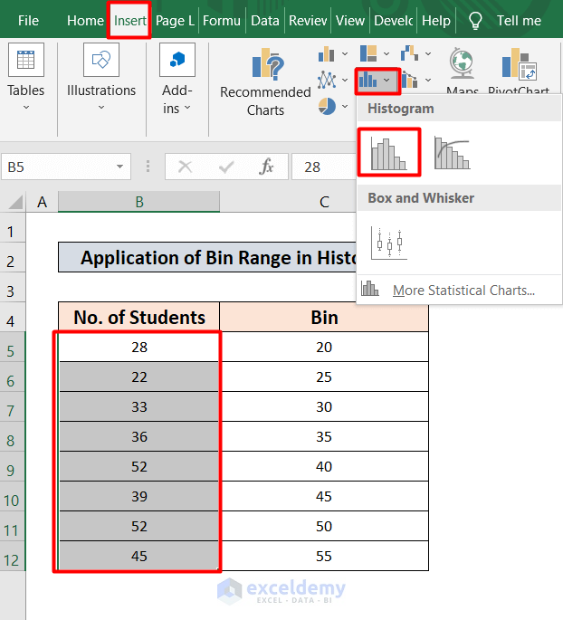 Example 2 of Bin Range in Histogram