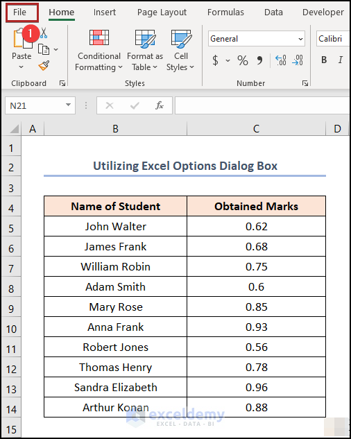 Utilizing Excel Options Dialog Box