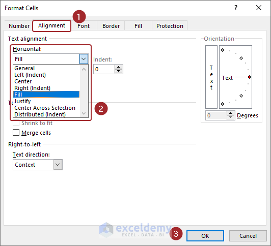 Fill option in Format Cells dialog box