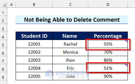 Dataset for When You Cannot Delete Comment in Excel