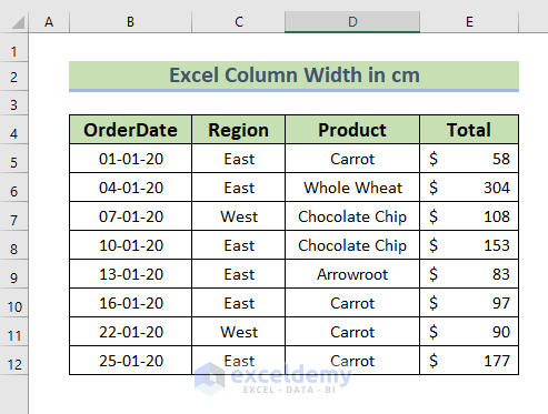 Excel Column Width in cm