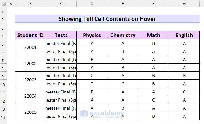 Excel Show Full Cell Contents on Hover