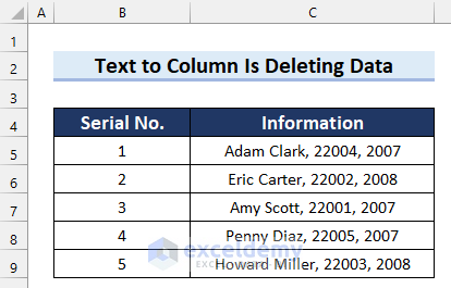 Dataset for Excel Text to Columns Is Deleting Data