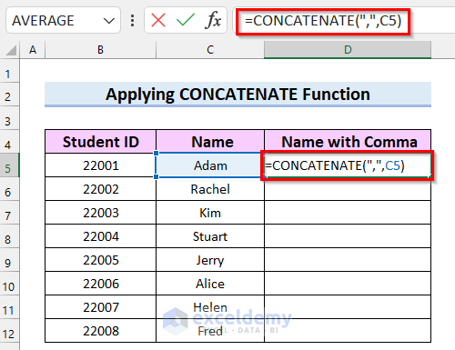 Apply CONCATENATE Function to Input Comma Before Text