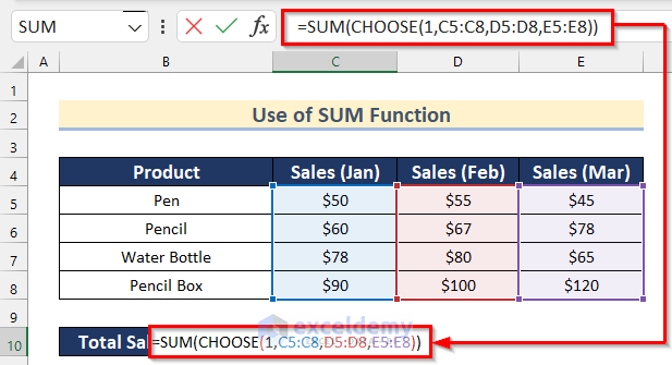Insert CHOOSE Function to Sum Values with IF Condition in Excel