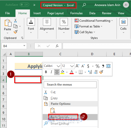 Applying Paste Special Feature When Excel Copy and Paste Commands Are Not Working Between Workbooks